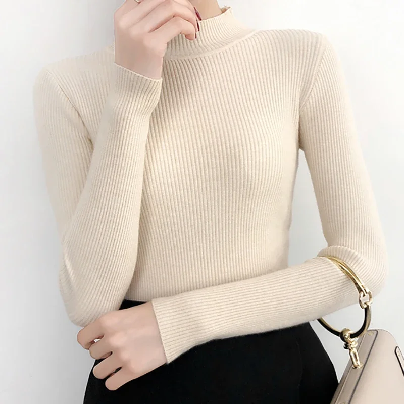 K-POP Style Women's Knit Pullover: Slim Fit Long Sleeve Sweater for Autumn & Winter