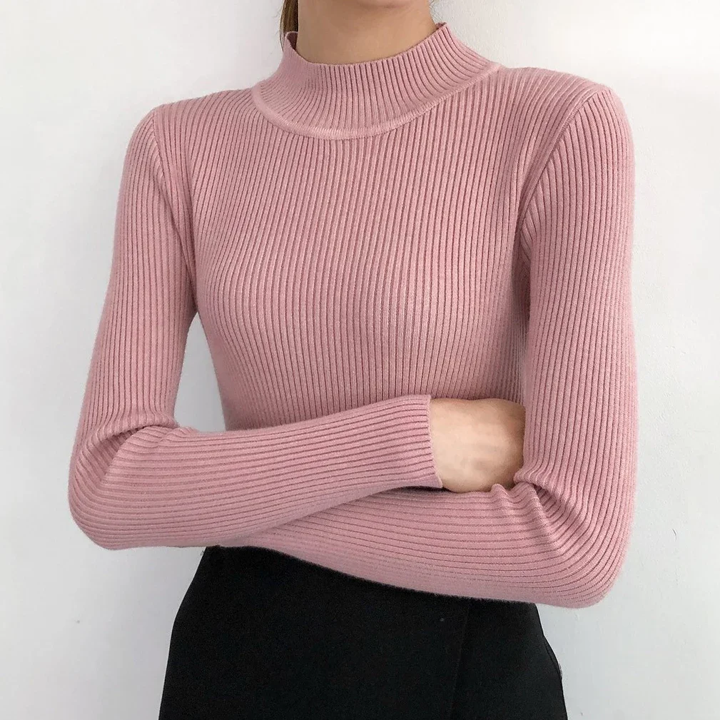 K-POP Style Women's Knit Pullover: Slim Fit Long Sleeve Sweater for Autumn & Winter