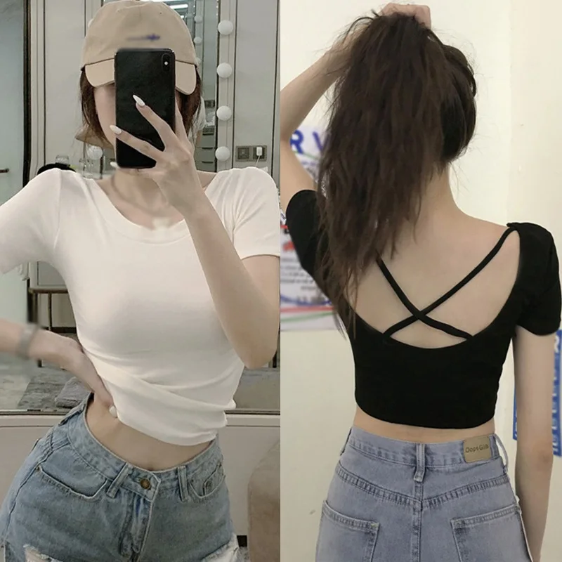 K-POP Style Women's Short-sleeve Crop Top & High Waist Pants Set