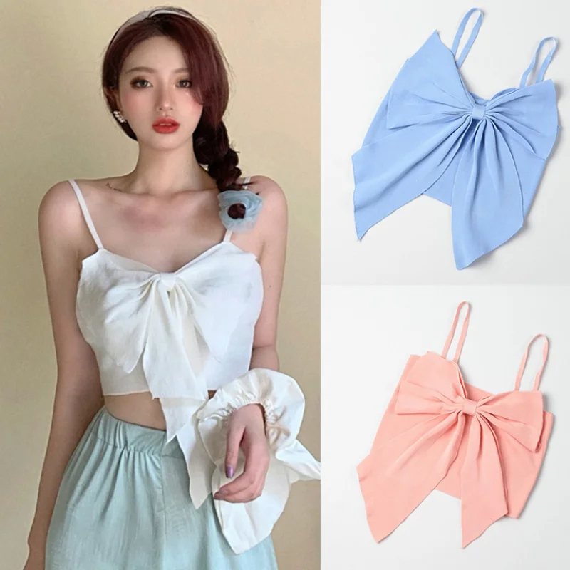 K-POP Style Women's Sleeveless V-Neck Tank Top with Bow Knot Detail