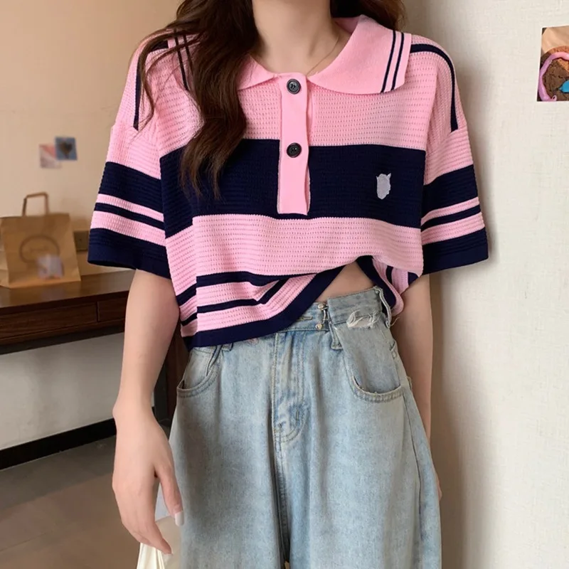 K-POP Style Women's Summer T-shirts | High Waist Embroidered Tops | Korean Streetwear Short Sleeves