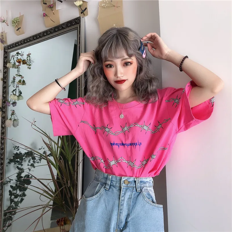 K-POP Thorns Pattern T-Shirt | Korean Streetwear Fashion | Gen Z Y2K Style