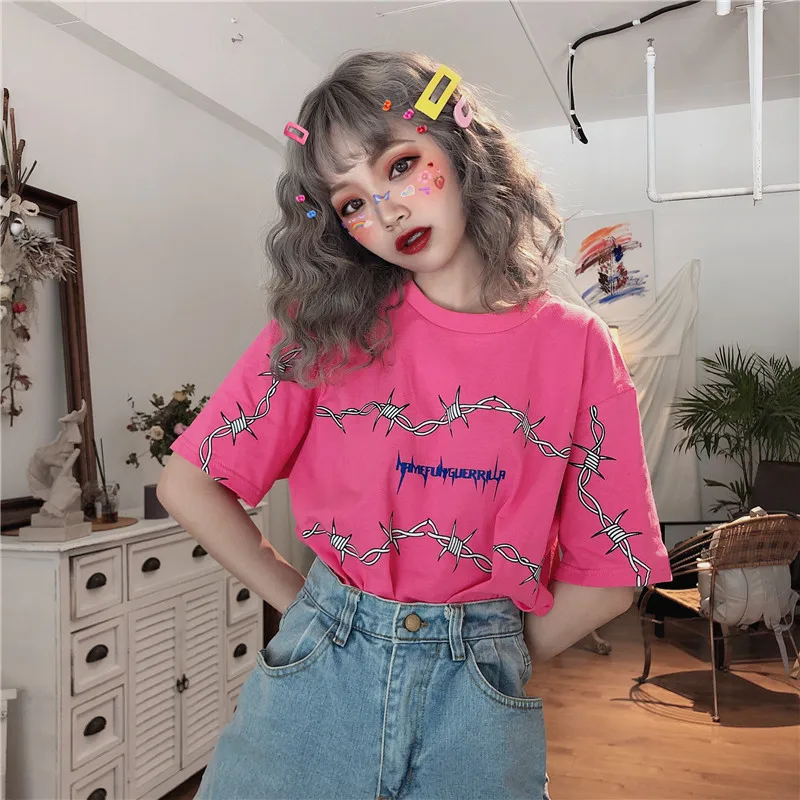 K-POP Thorns Pattern T-Shirt | Korean Streetwear Fashion | Gen Z Y2K Style