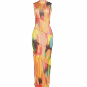 K-POP Tie-Dye Maxi Dress: Colorful Sleeveless Streetwear for Gen Z & Y2K Fashion