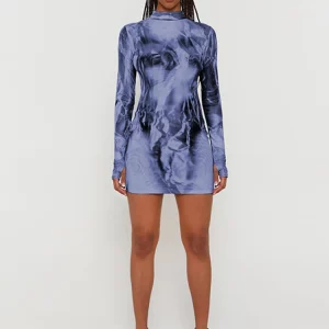 K-POP Tie Dye Print Long Sleeve Bodycon Mini Dress | Y2K Fashion