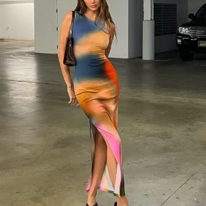 K-POP Tie Dye Ribbed Midi Dress | Gen Z Y2K Streetwear Fashion