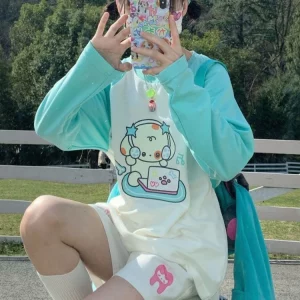 Kawaii Harajuku Cartoon T-Shirts: Japanese Style Oversized Tees for Women - Y2K Streetwear