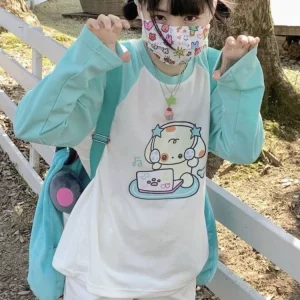 Kawaii Harajuku Cartoon T-Shirts: Japanese Style Oversized Tees for Women - Y2K Streetwear