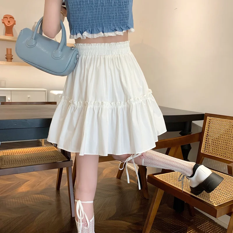 Kawaii Korean Fashion Mini Skirt: High Waist Fluffy White Skirt for Gen Z & Y2K Style