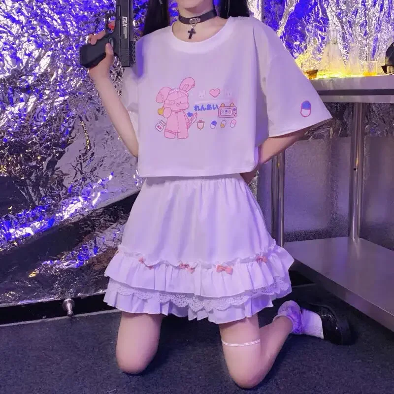 Kawaii White Mini Skirt - Harajuku Ruffle Lace Bow High Waist - Japanese Style Streetwear for Gen Z & Y2K Fashion