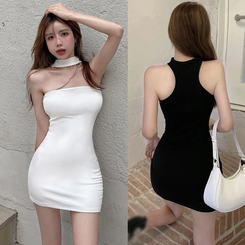 Korean Style Chain Neck Bra Strap Slim Fit Sleeveless Dress