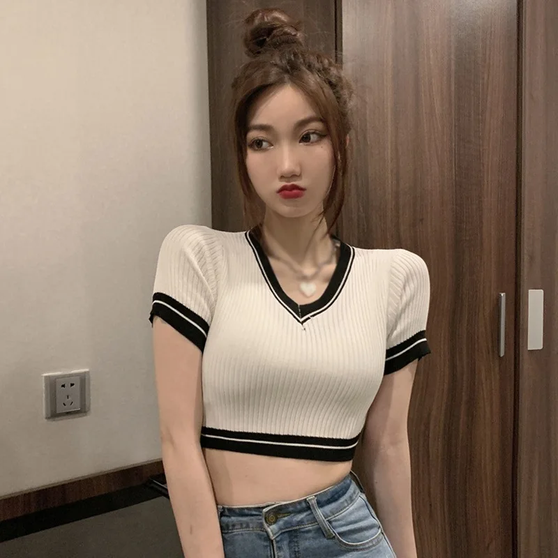 Korean Style V-neck Slim T-shirt | Women's Summer Fashion Top