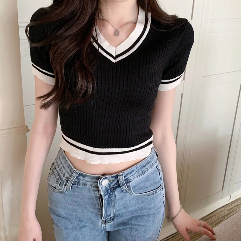 Korean Style V-neck Slim T-shirt | Women's Summer Fashion Top