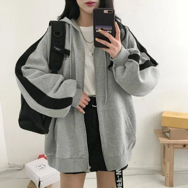 Korean Style Zip Hoodie for Women | Harajuku Streetwear Fashion