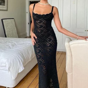 Lace Black Maxi Dress: Sexy Sleeveless Bodycon for Nightclub Party