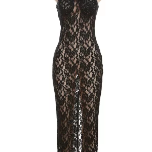 Lace Black Maxi Dress: Sexy Sleeveless Bodycon for Nightclub Party