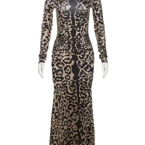 Leopard Print Maxi Dress: Sexy & Elegant Women's Evening Partywear