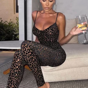 Leopard Print Sleeveless Backless Jumpsuit for Women - Sexy K-POP Streetwear Fashion