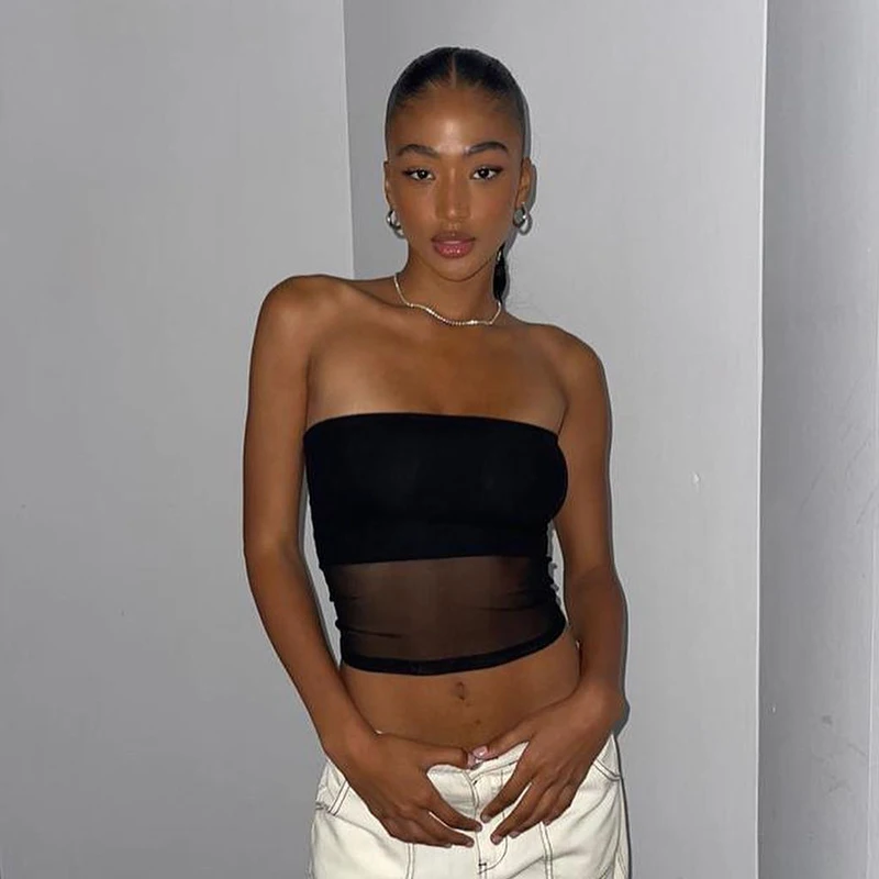 Mesh Corset Y2K Crop Top | Transparent Tube Cami | Streetwear