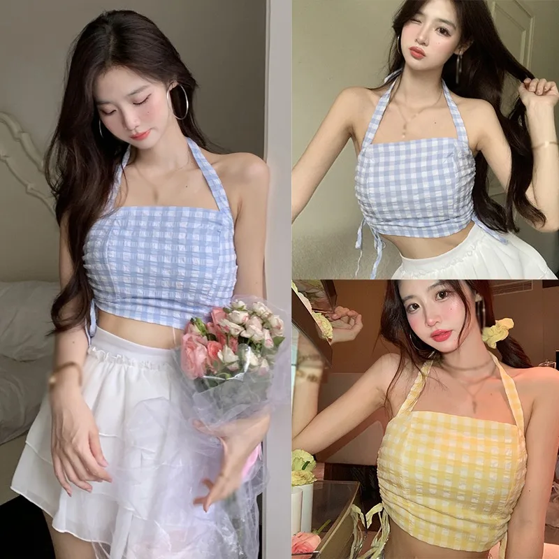 Plaid Lace-Up Tank Top: Gen Z & Y2K K-POP Streetwear