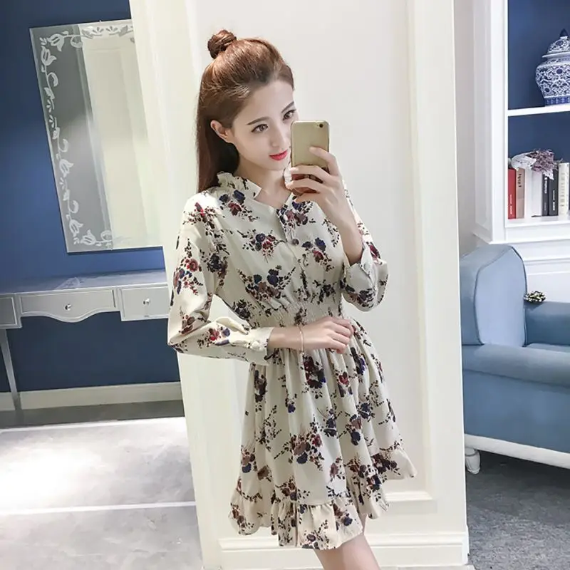 Retro Floral Print Stand Collar Dress | K-POP Korean Streetwear