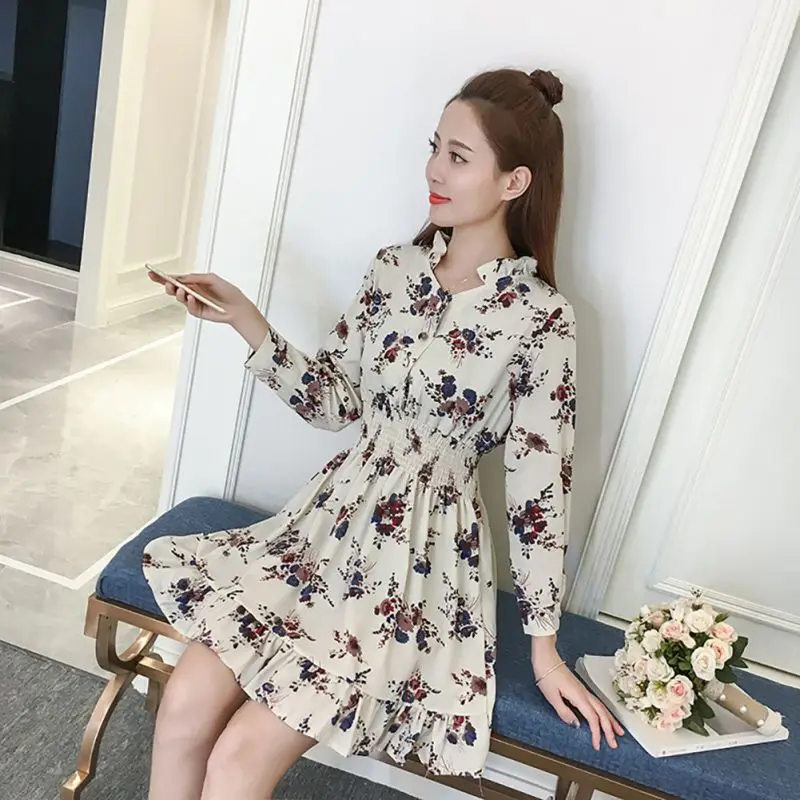 Retro Floral Print Stand Collar Dress | K-POP Korean Streetwear