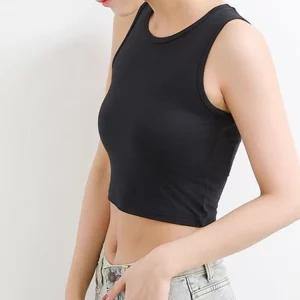 Retro K-POP Crop Top: High Waist Slim Fit Sleeveless Tee for Women