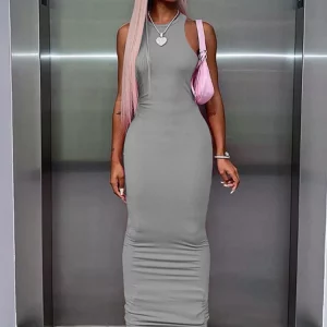 Ribbed Sleeveless Bodycon Maxi Dress: Y2K Streetwear for Women