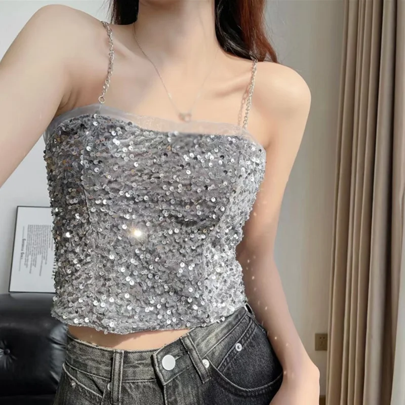 Sequin Korean Style Sleeveless Tank Top | Women's Summer Fashion