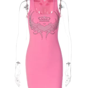 Sequined Pink Sleeveless Mini Dress | Y2K Streetwear Fashion for Women