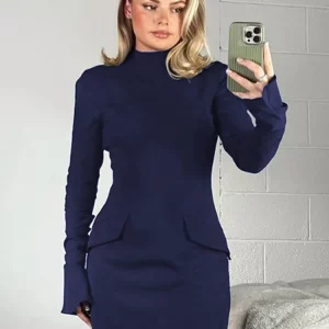 Solid Long Sleeve Bodycon Mini Dress | Elegant Korean Fashion for Gen Z & Y2K Style