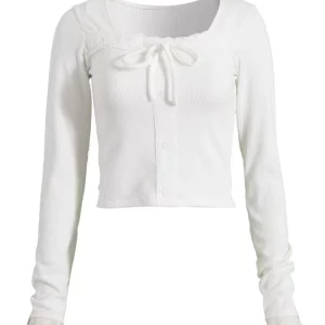 Square Collar Lace Long Sleeve Women's Tee: Japanese & Korean Streetwear