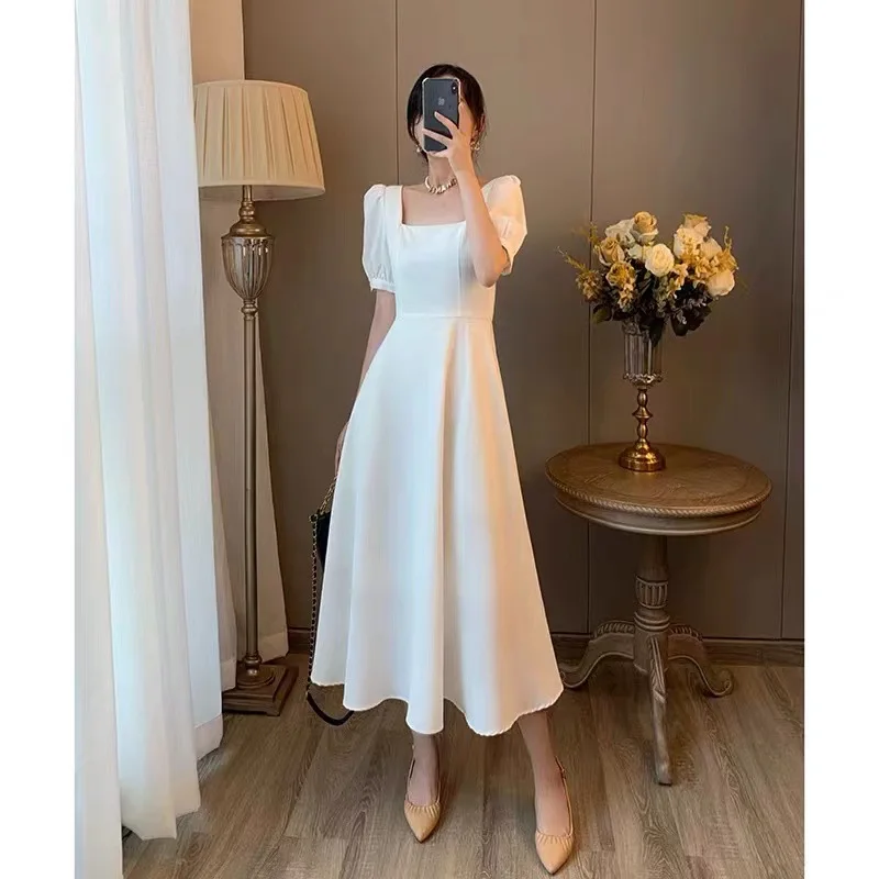 Square Neck Puff Sleeve Dress: Gen Z & Y2K Style for Women - K-POP & Korean Fashion