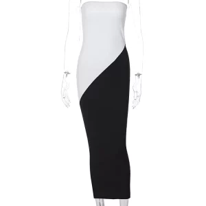 Strapless Bodycon Midi Dress: K-POP Streetwear for Women