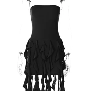 Strapless Ruffles Tassel Mini Prom Dress for Women: Elegant & Sexy Y2K Fashion