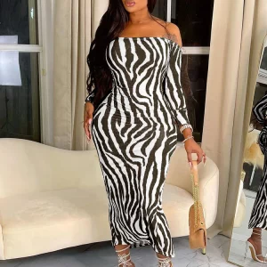 Striped Print Backless Ruched Maxi Dress | Long Sleeve Streetwear Fashion