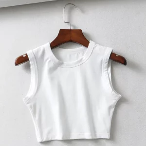 Summer Vintage White Crop Top Women Korean Streetwear Sleeveless Tank