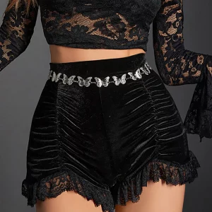 Velvet Ruched E-girl Grunge Shorts: Gothic Streetwear for Women