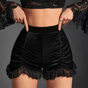 Velvet Ruched E-girl Grunge Shorts: Gothic Streetwear for Women