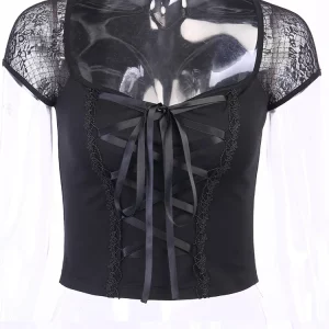 Vintage Gothic Lace Mesh Top for Women | K-POP Streetwear Fashion