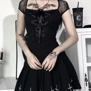 Vintage Gothic Lace Mesh Top for Women | K-POP Streetwear Fashion