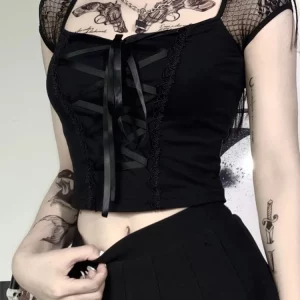 Vintage Gothic Lace Mesh Top for Women | K-POP Streetwear Fashion