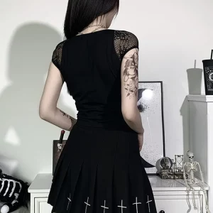 Vintage Gothic Lace Mesh Top for Women | K-POP Streetwear Fashion