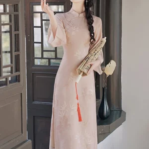 Vintage Korean Bodycon Dress: Pink Prink Elegant Cheongsam for Women, Y2K Party Style