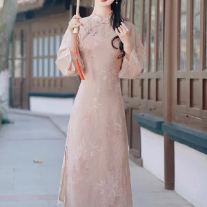 Vintage Korean Bodycon Dress: Pink Prink Elegant Cheongsam for Women, Y2K Party Style