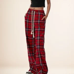 Vintage Plaid Wide Leg Pants: Y2K Streetwear for Women