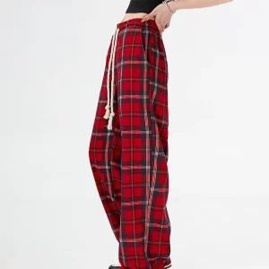 Vintage Plaid Wide Leg Pants: Y2K Streetwear for Women