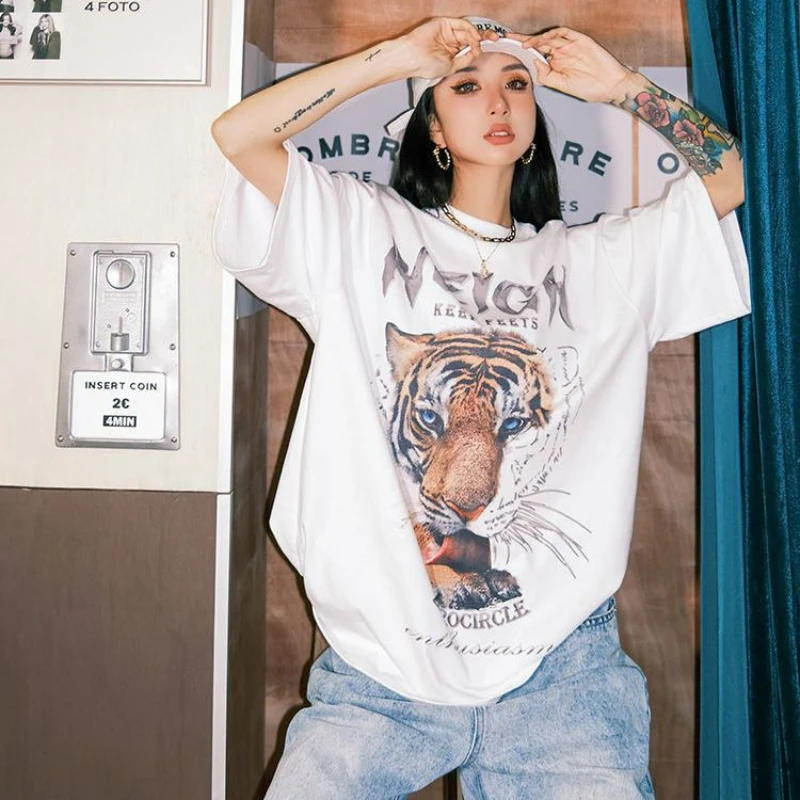 Vintage Tiger Head Print T-shirt | K-POP Korean Streetwear Fashion | Women's Loose Fit Tee