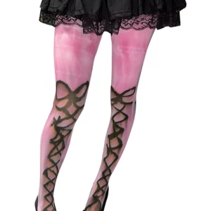 Y2K Art Graffiti Print Mesh Pink Leggings with Bow Detail