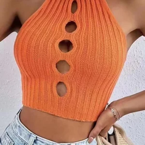 Y2K Hollow Knit Cross Halter Top | K-POP Korean Streetwear Tank